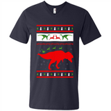 Dinosaur and Santa Clause Ugly Christmas Sweater - Men's V-Neck