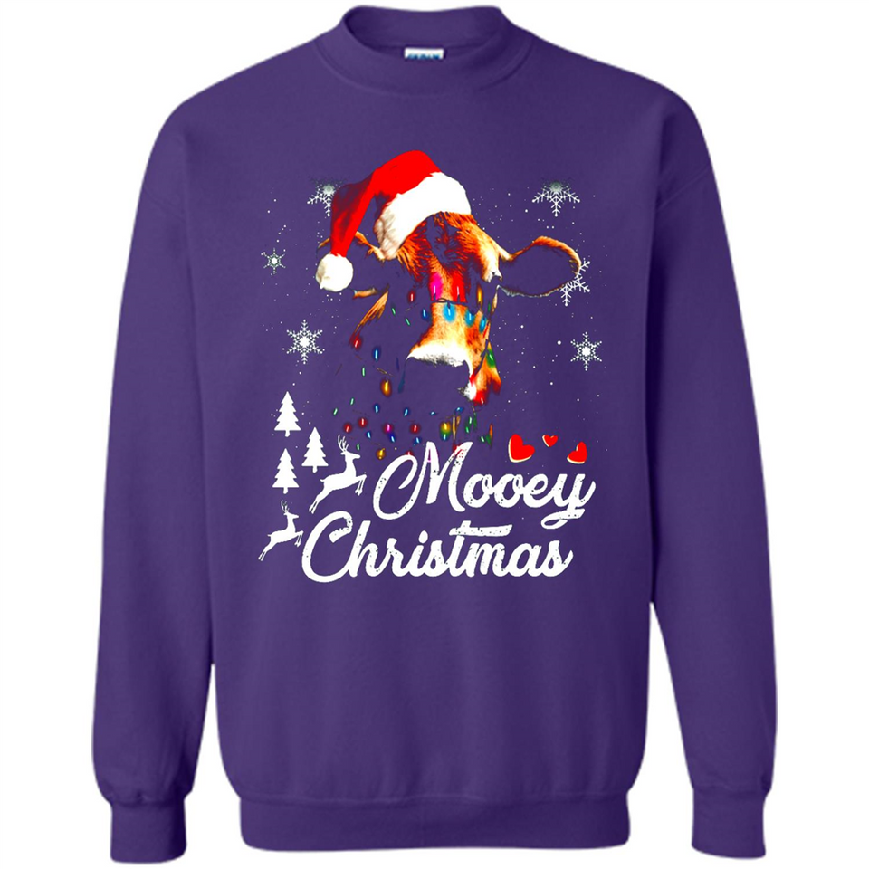 Mooey Christmas Cow Santa Christmas Lover Lights Sweatshirt - Sweatshirt