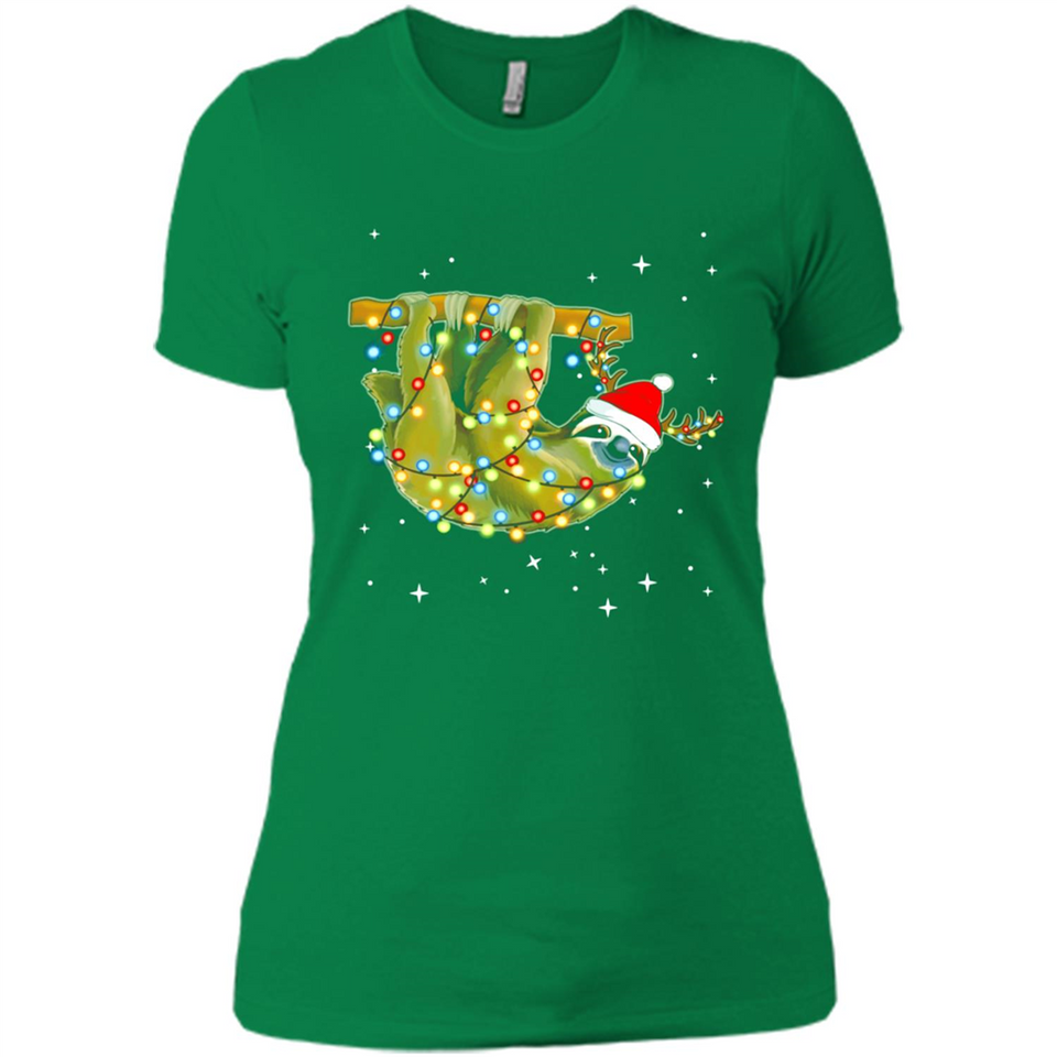 Christmas Lights Sloth Wearing Santa Hat Funny Xmas - Ladies' Boyfriend T-Shirt