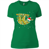 Christmas Lights Sloth Wearing Santa Hat Funny Xmas - Ladies' Boyfriend T-Shirt