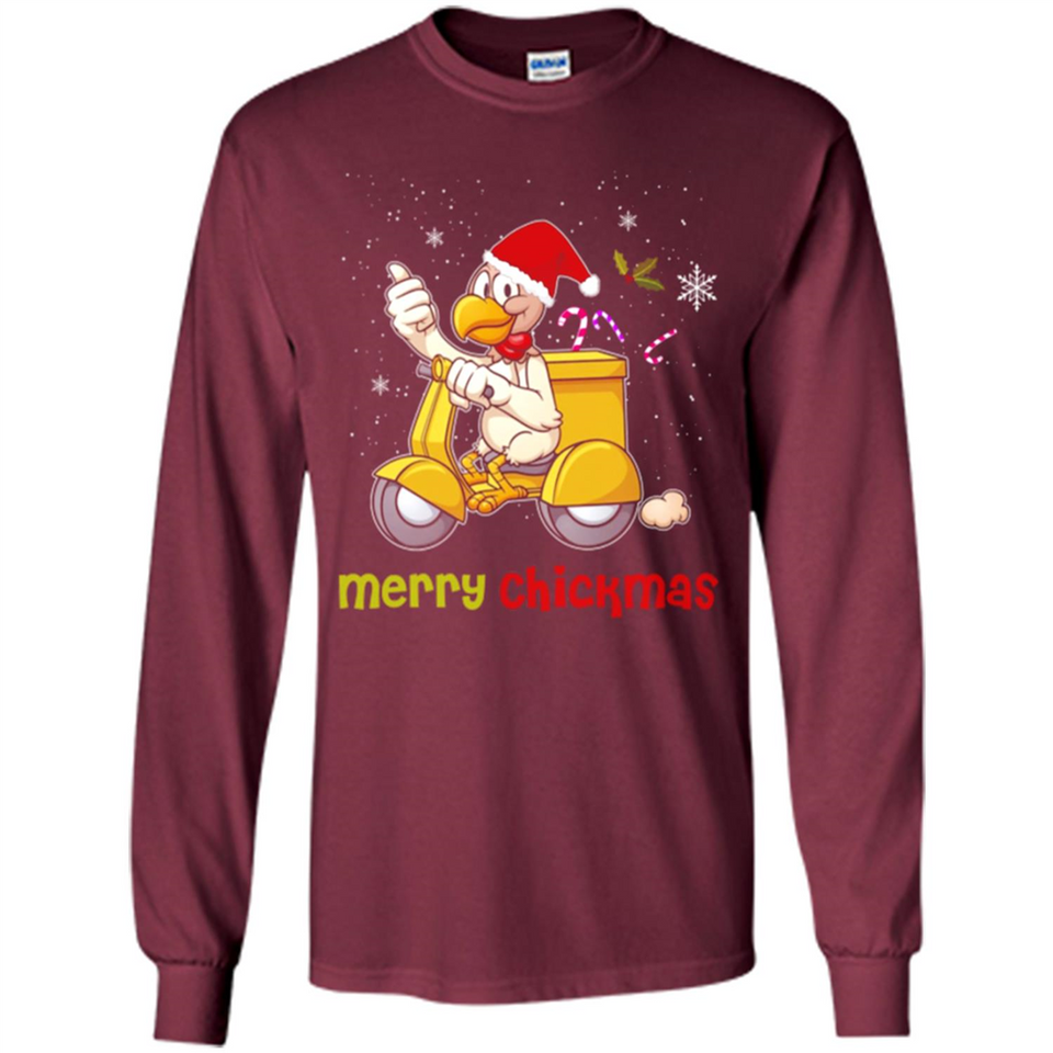 Funny Santa Christmas Chicken Shirt - Merry Chickmas - Long Sleeve T-Shirt