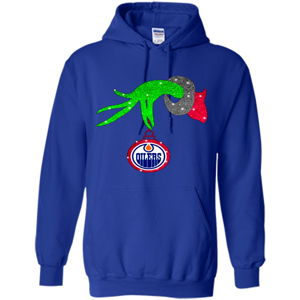 GRINCH HAND HOLDING EDMONTON OILERS GLITTER CHRISTMAS PINGPONG