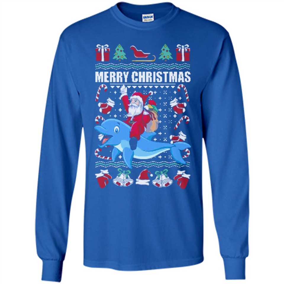 Ugly Christmas Santa Riding Dolphin - Long Sleeve T-Shirt