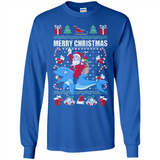 Ugly Christmas Santa Riding Dolphin - Long Sleeve T-Shirt