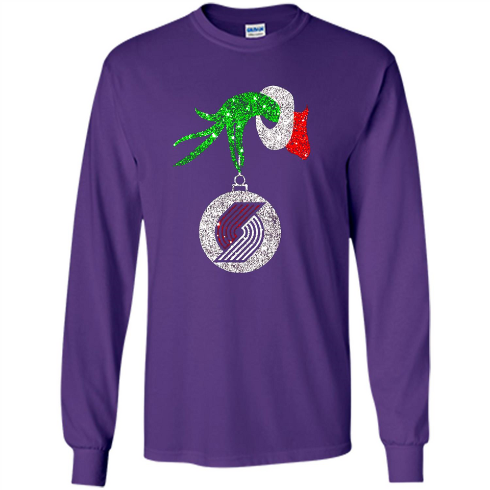Amazing shirt Portland Trail Blazers Glitter Grinch Monogram Ornament Christmas - Long Sleeve T-Shirt