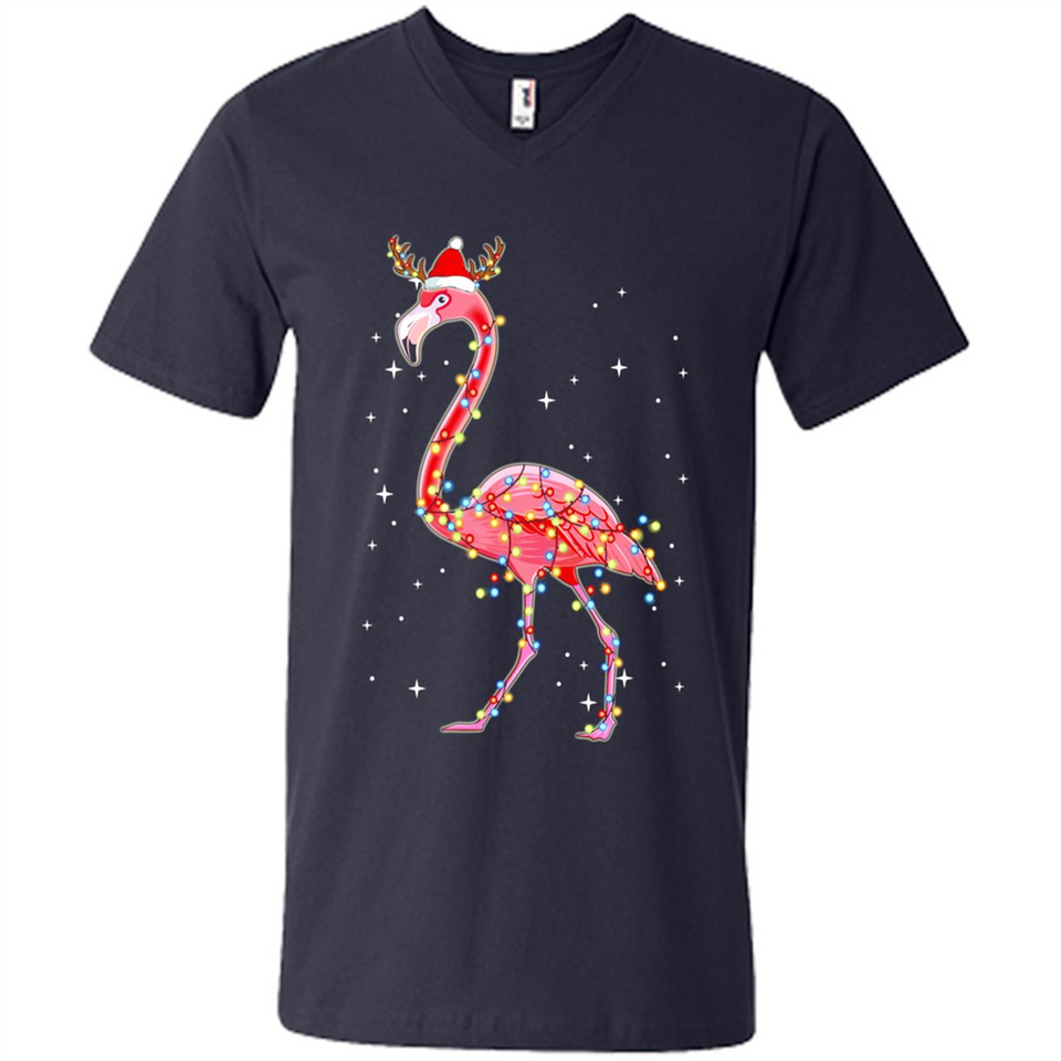 Christmas Lights Flamingo Wearing Santa Hat Funny Xmas - Men's V-Neck