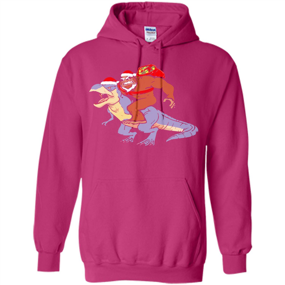 Bigfoot Riding Dinosaurus T-Shirt Funny Bigfoot Santa - Hoodie