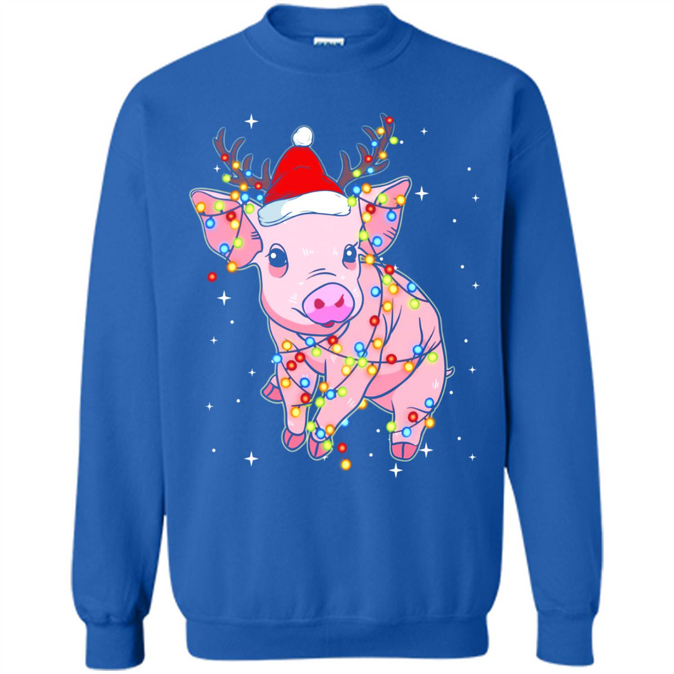 Christmas Lights Pig Wearing Santa Hat Funny Xmas - Sweatshirt