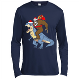 Bigfoot Riding Dinosaurus T-Shirt Funny Bigfoot Santa - Canvas Long Sleeve T-Shirt