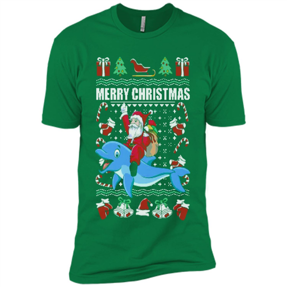Ugly Christmas Santa Riding Dolphin - Premium Short Sleeve T-Shirt