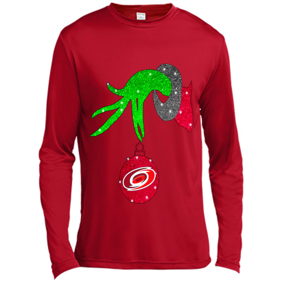 GRINCH HAND HOLDING CAROLINA HURRICANES GLITTER CHRISTMAS PINGPONG