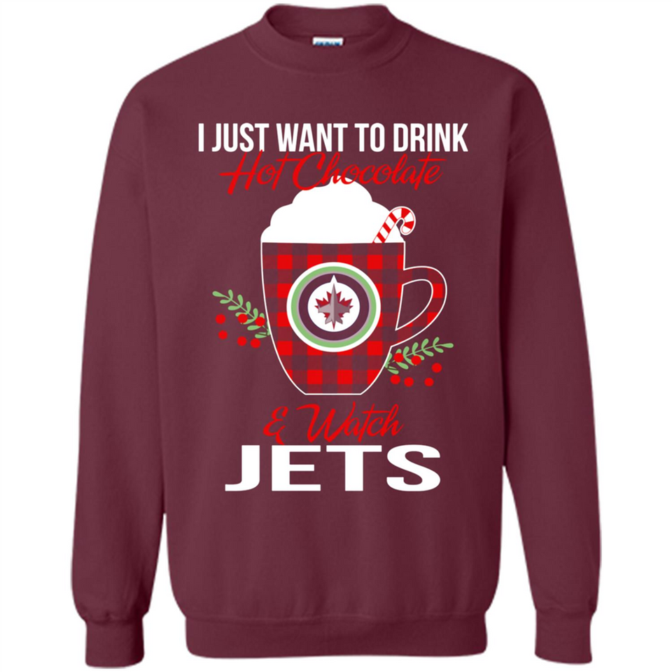 I Just Want To Drink Hot Chocolate & Watch Winnipeg Jets Ugly Christmas Sweater PINGPONG
