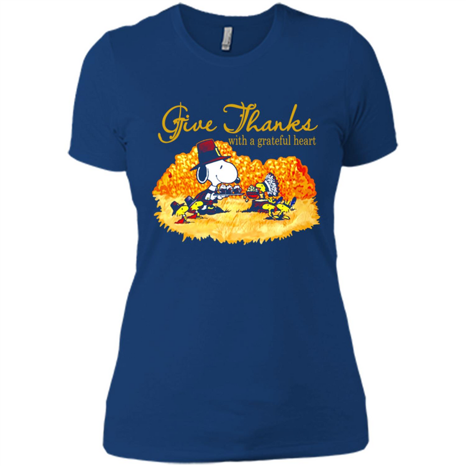 Snoopy Thanksgiving Give Thanks With A Grateful Heart - Ladies' Boyfriend T-Shirt