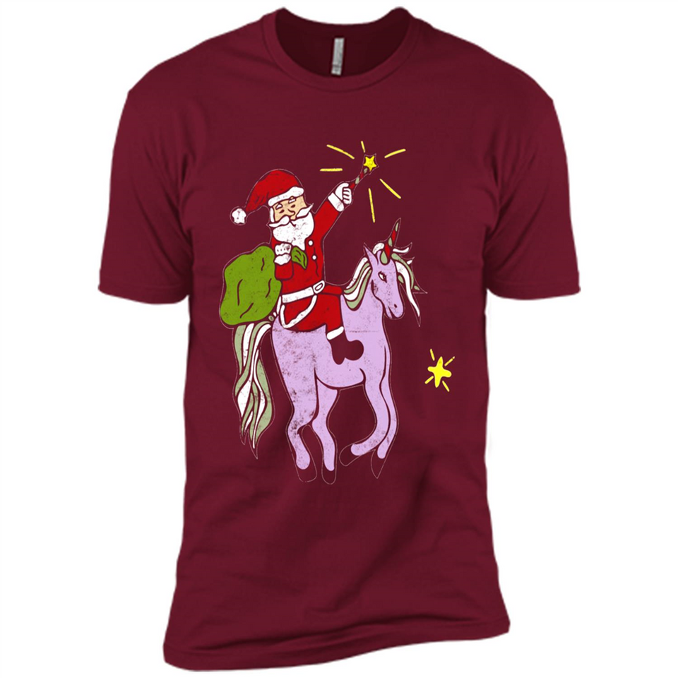 Distressed Retro Santa Riding Unicorn - Premium Short Sleeve T-Shirt