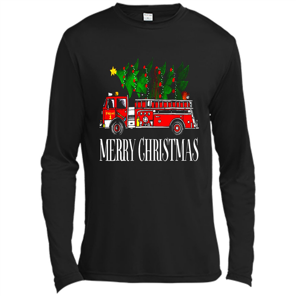 Firetruck Santa Sleigh Merry Christmas Firefighter - Canvas Long Sleeve T-Shirt