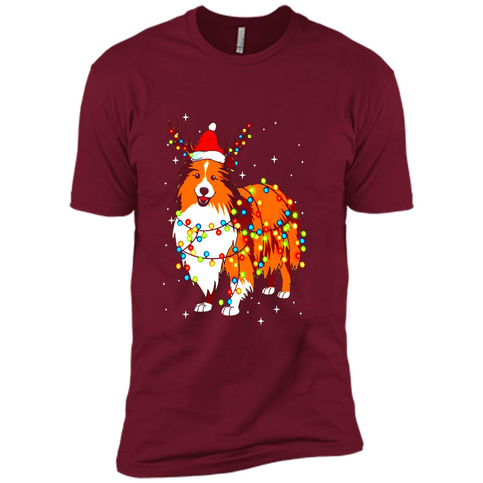Christmas Lights Shetland Sheepdog Wearing Santa Hat Funny Xmas Mug - Premium Short Sleeve T-Shirt
