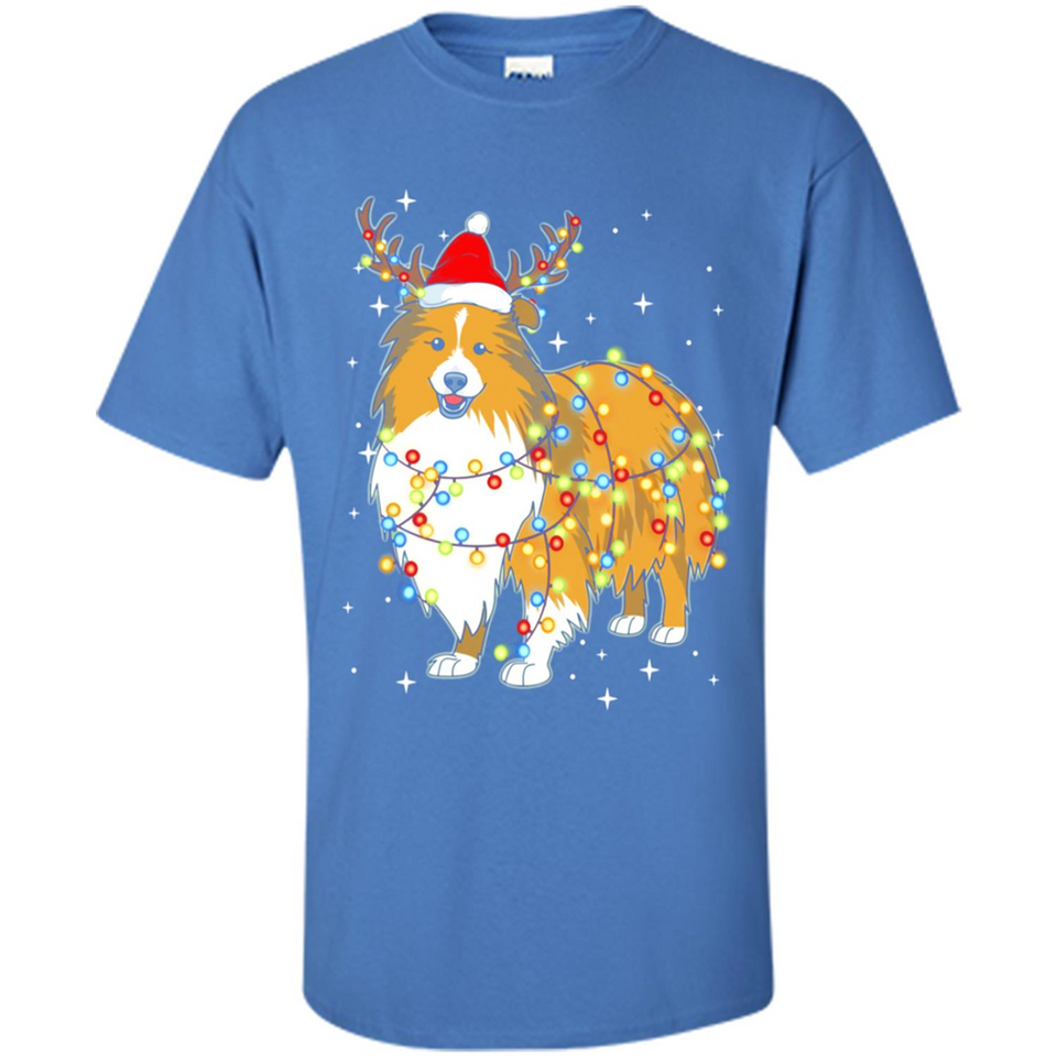 Christmas Lights Shetland Sheepdog Wearing Santa Hat Funny Xmas - Shirt