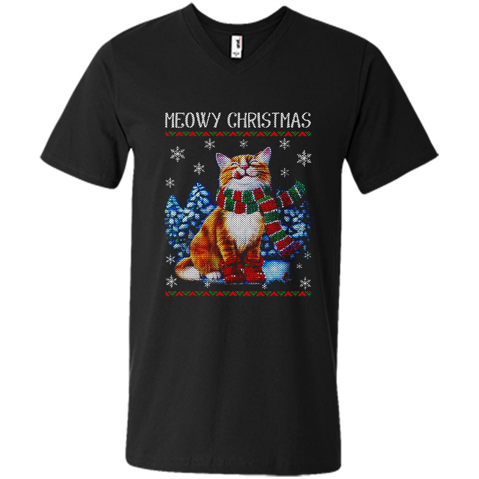 Christmas Ugly Sweater Cat With Christmas Meowy Chritstmas - Men's V-Neck