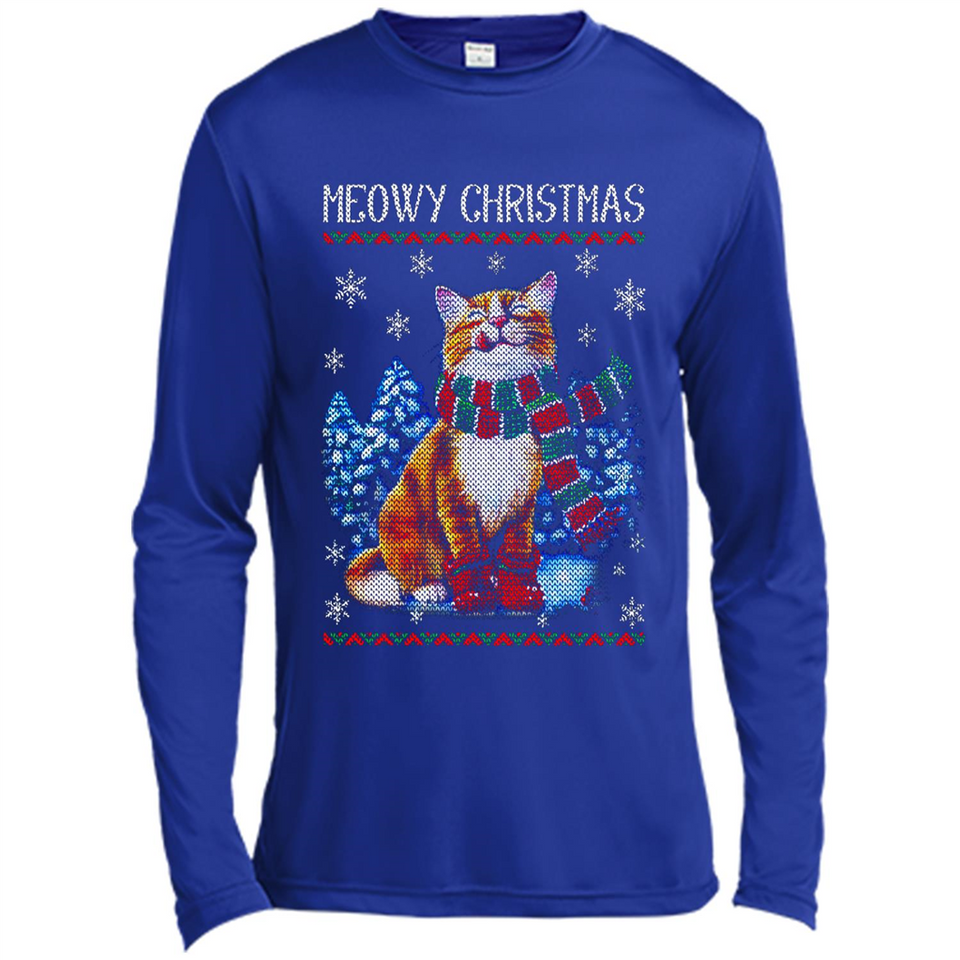 Christmas Ugly Sweater Cat With Christmas Meowy Chritstmas - Canvas Long Sleeve T-Shirt