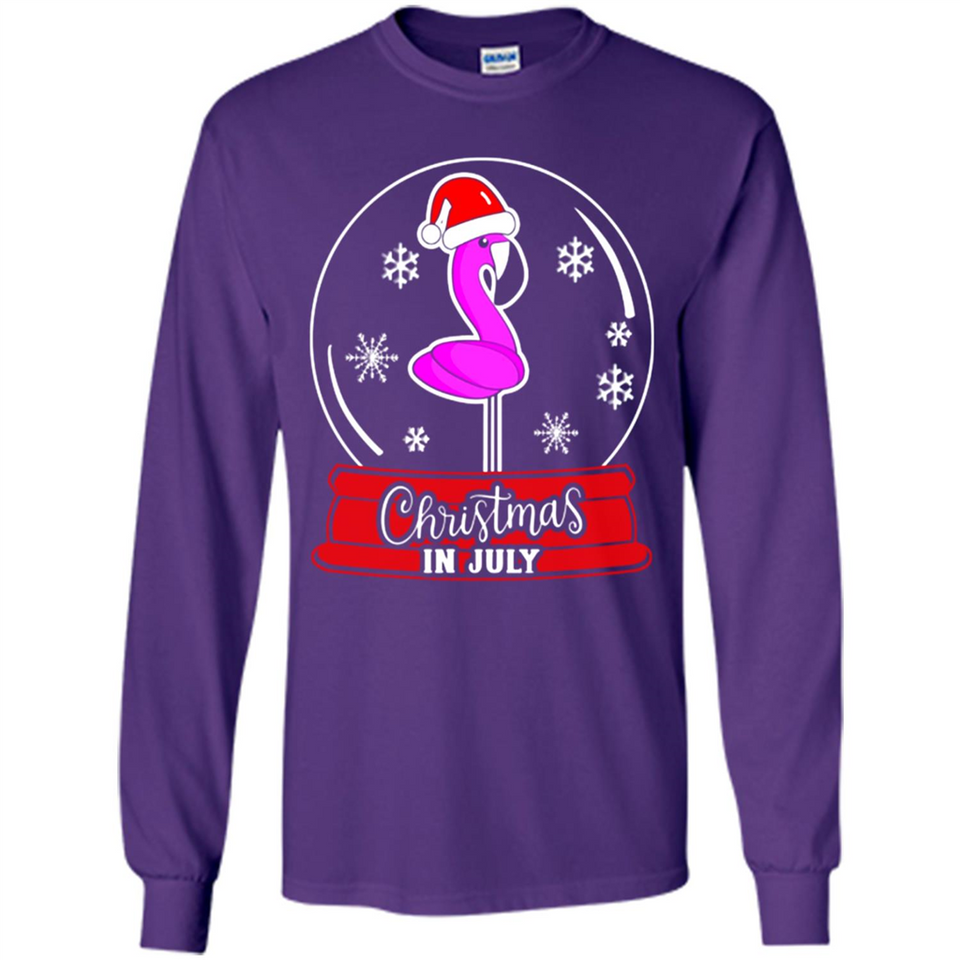 Christmas In July Flamingo Snow Globe Santa Hat - Long Sleeve T-Shirt