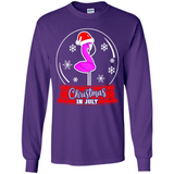 Christmas In July Flamingo Snow Globe Santa Hat - Long Sleeve T-Shirt