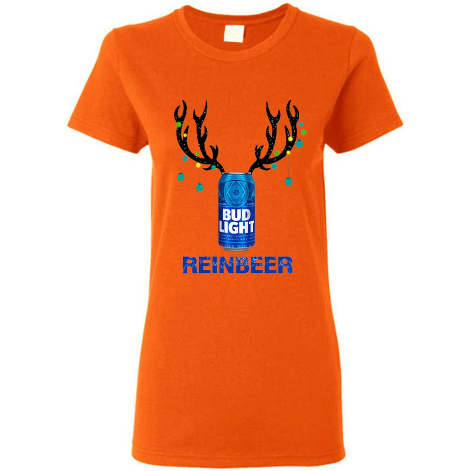 Bud Light Reinbeer Funny Beer Reindeer Christmas Sweatshirt - Ladies Short-Sleeve