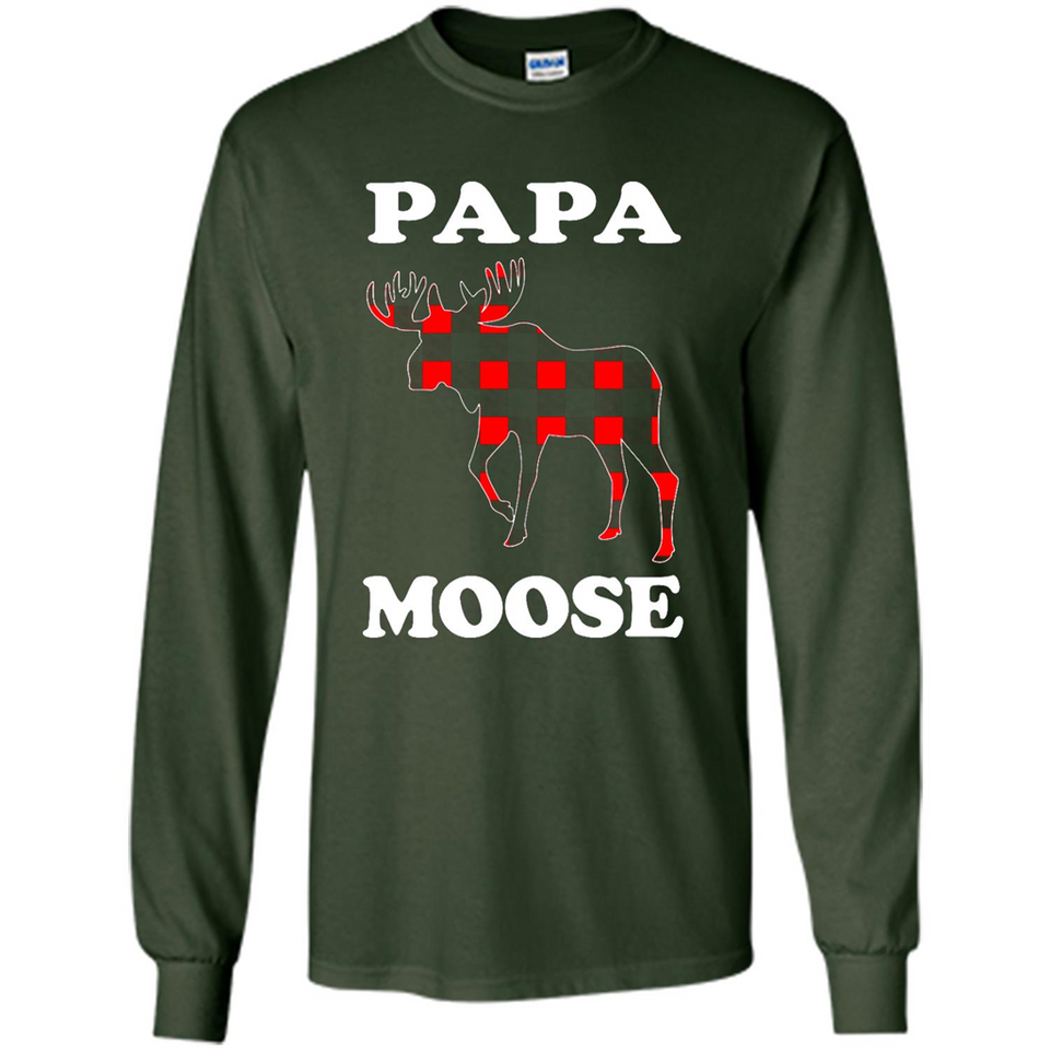 Papa Moose Funny Christmas Plaid Buffalo T-Shirt - Long Sleeve T-Shirt