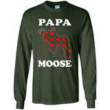 Papa Moose Funny Christmas Plaid Buffalo T-Shirt - Long Sleeve T-Shirt