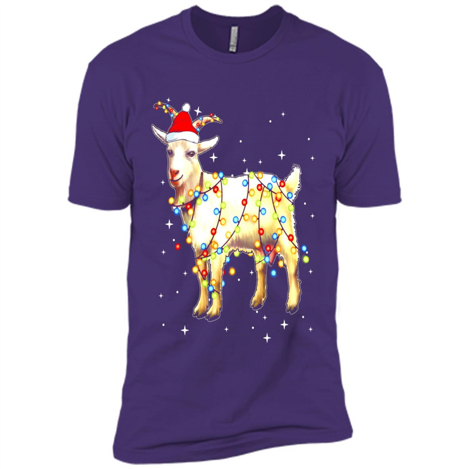 Christmas Lights Goat Wearing Santa Hat Funny Xmas - Premium Short Sleeve T-Shirt