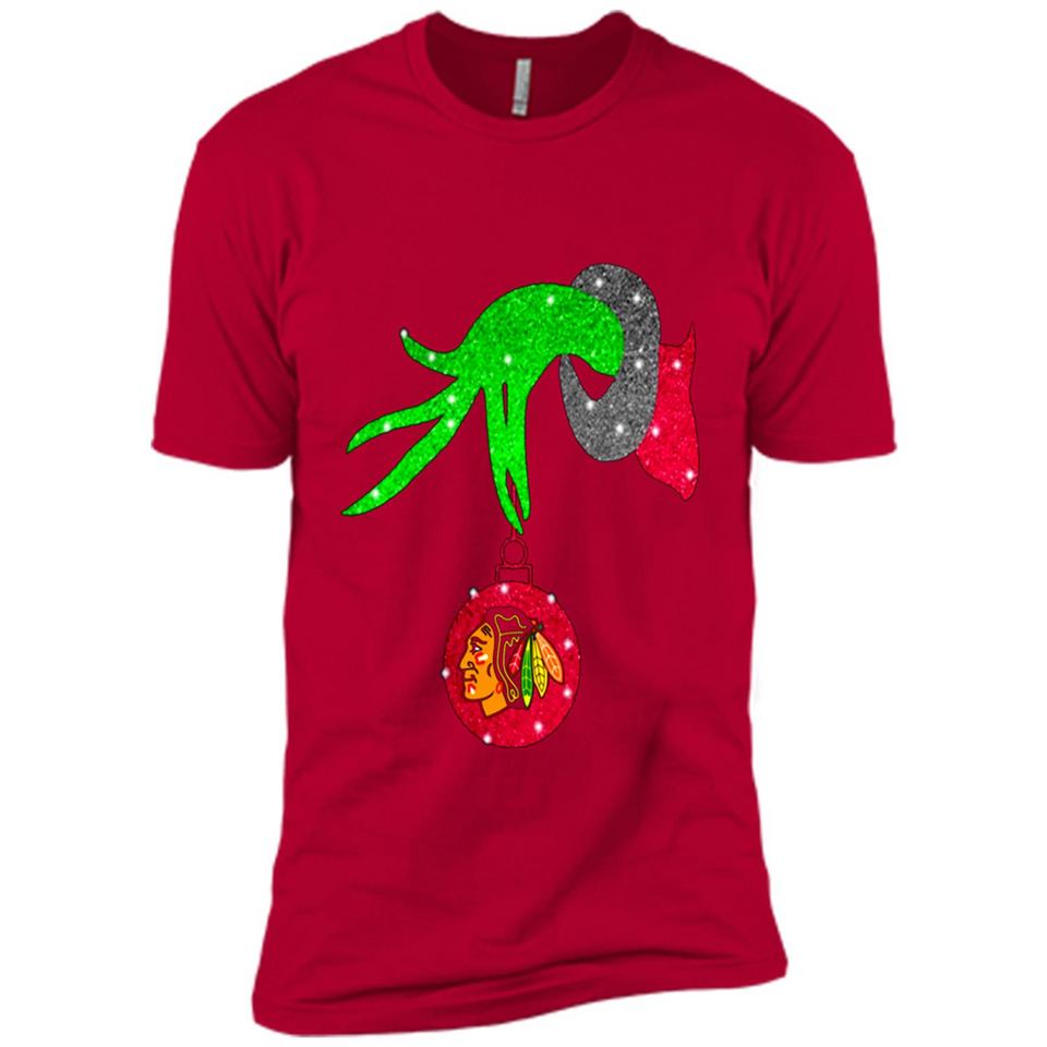 GRINCH HAND HOLDING CHICAGO BLACKHAWKS GLITTER CHRISTMAS PINGPONG