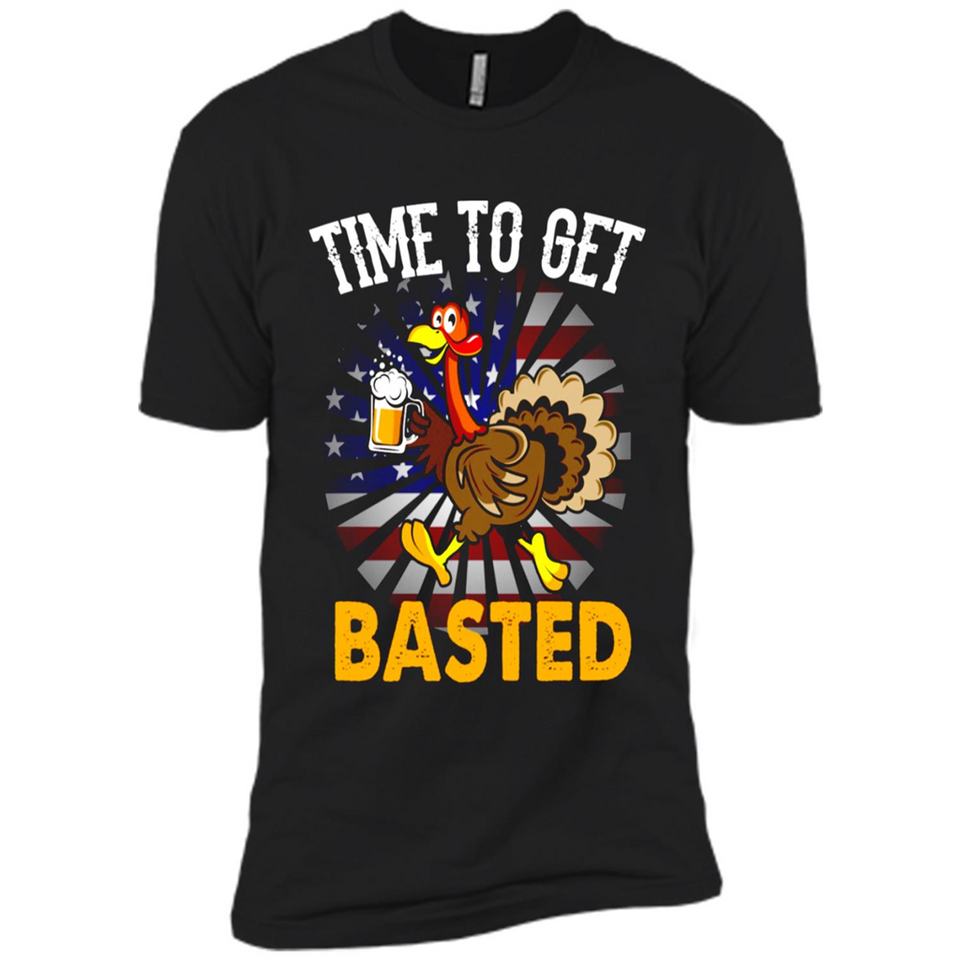Time To Get Basted Funny Turkey Beer Thanksgiving - Premium Short Sleeve T-Shirt