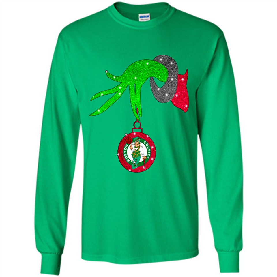 GRINCH HAND HOLDING BOSTON CELTICS NBA GLITTER CHRISTMAS PINGPONG