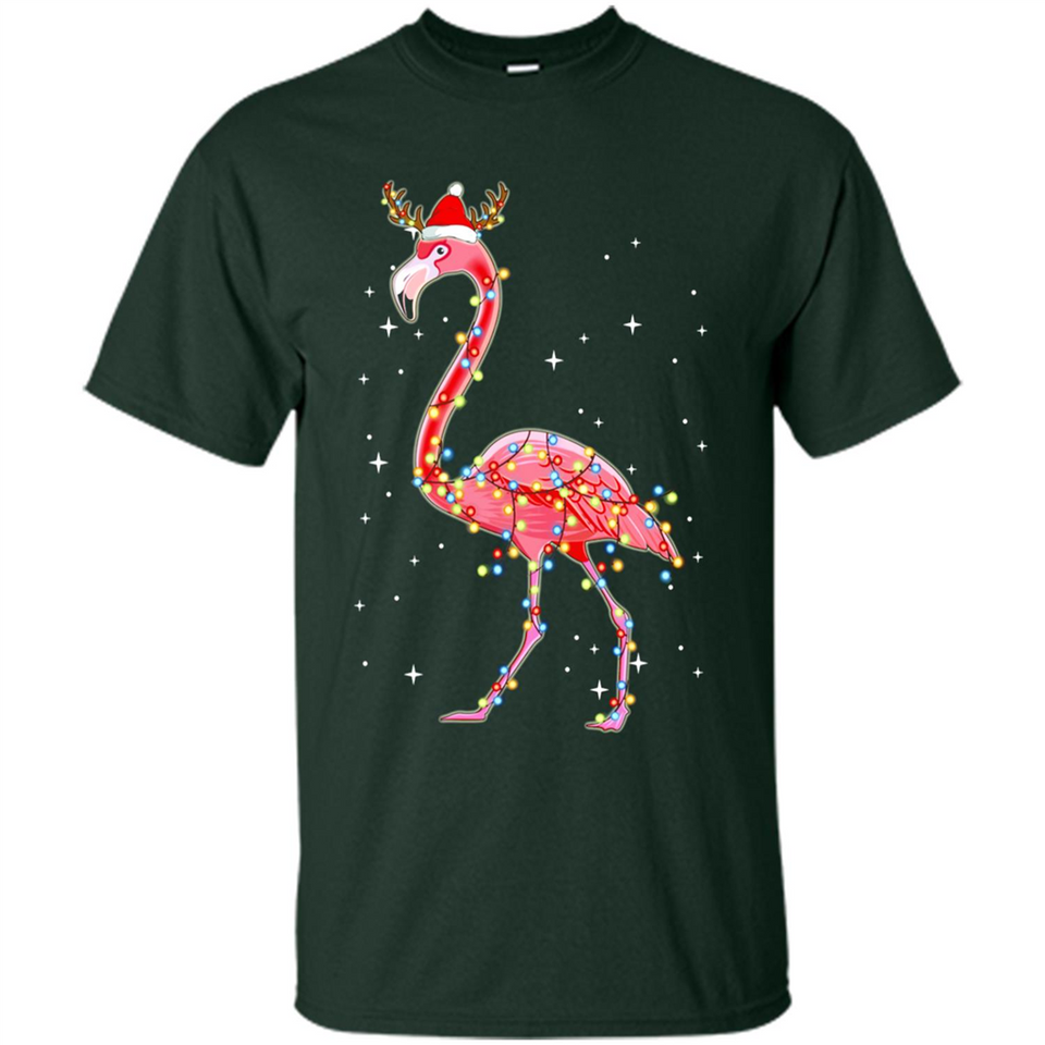 Christmas Lights Flamingo Wearing Santa Hat Funny Xmas - Shirt