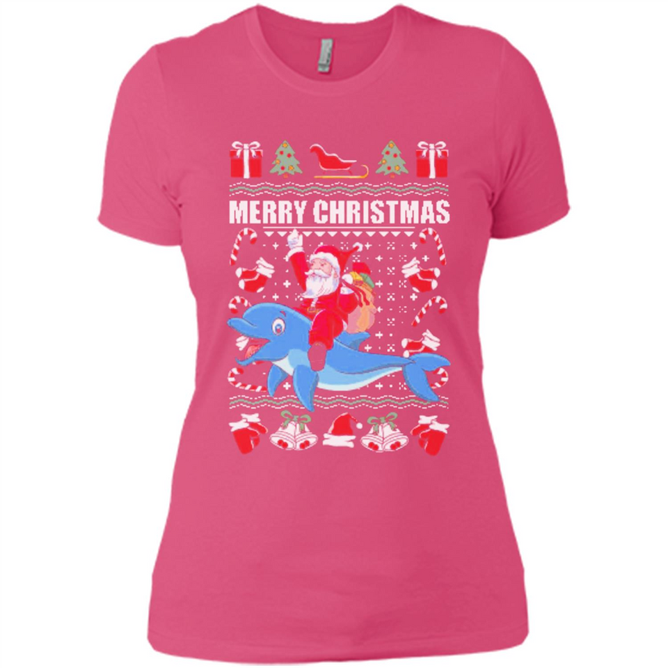 Ugly Christmas Santa Riding Dolphin - Ladies' Boyfriend T-Shirt