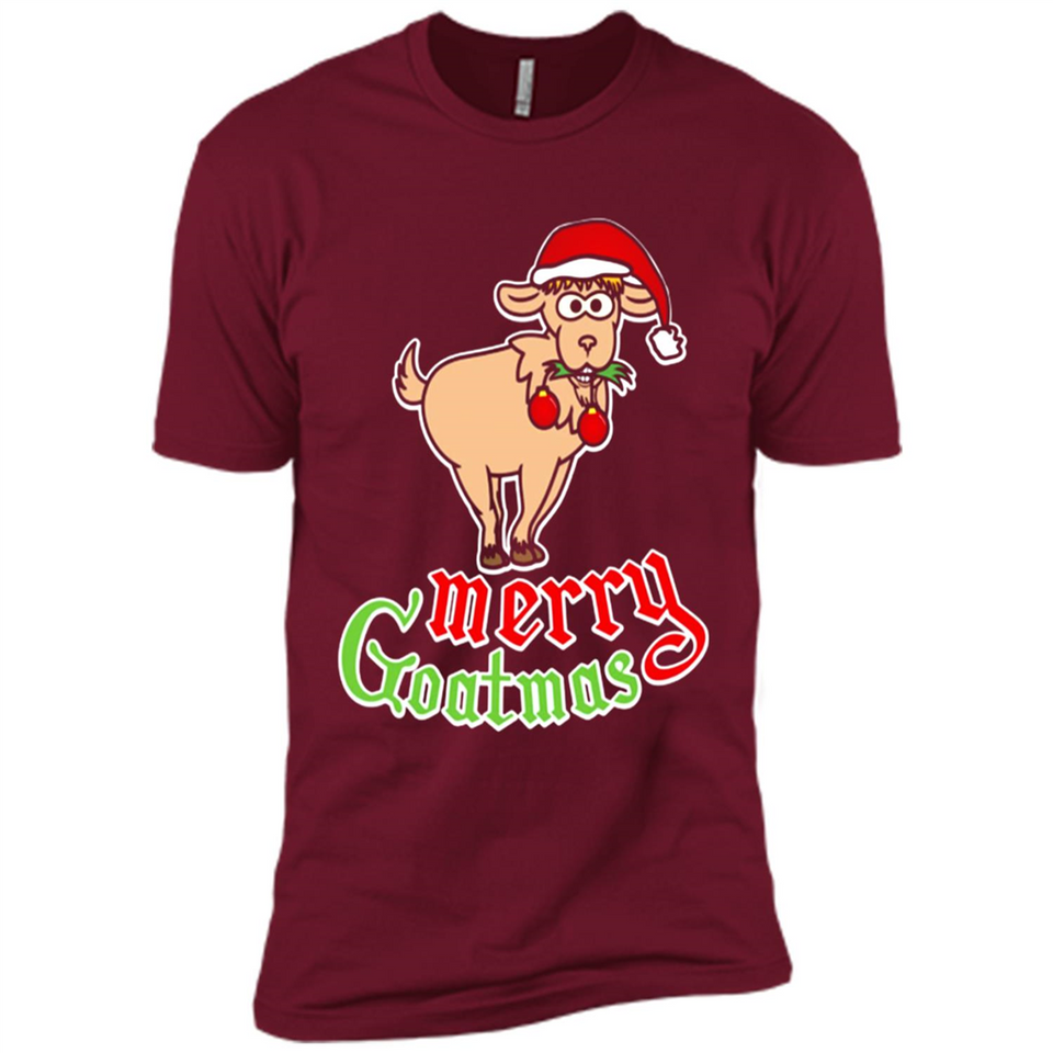 Christmas Merry Goatmas Goat Shirt Santa Hat - Premium Short Sleeve T-Shirt