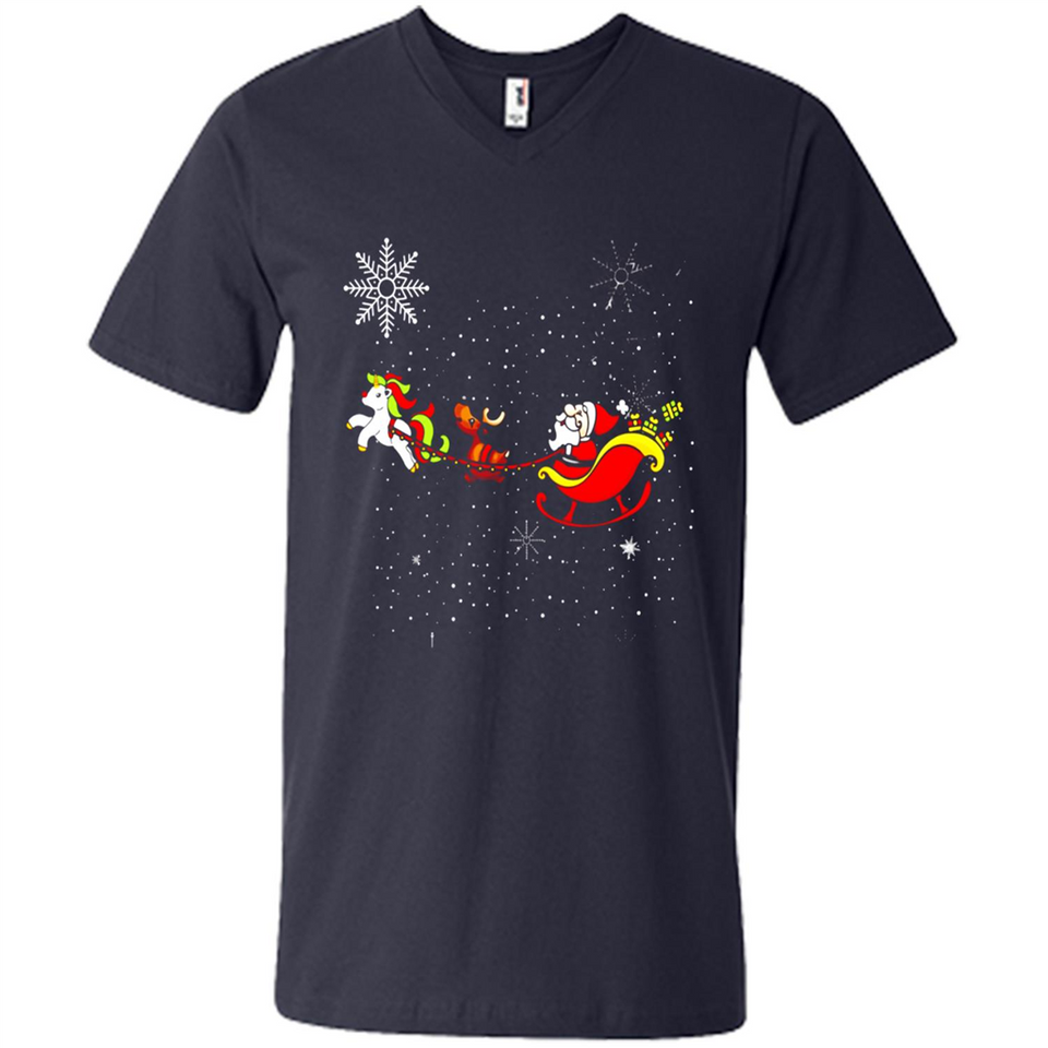 Christmas Unicorn Rudolph and Santa - Men's V-Neck