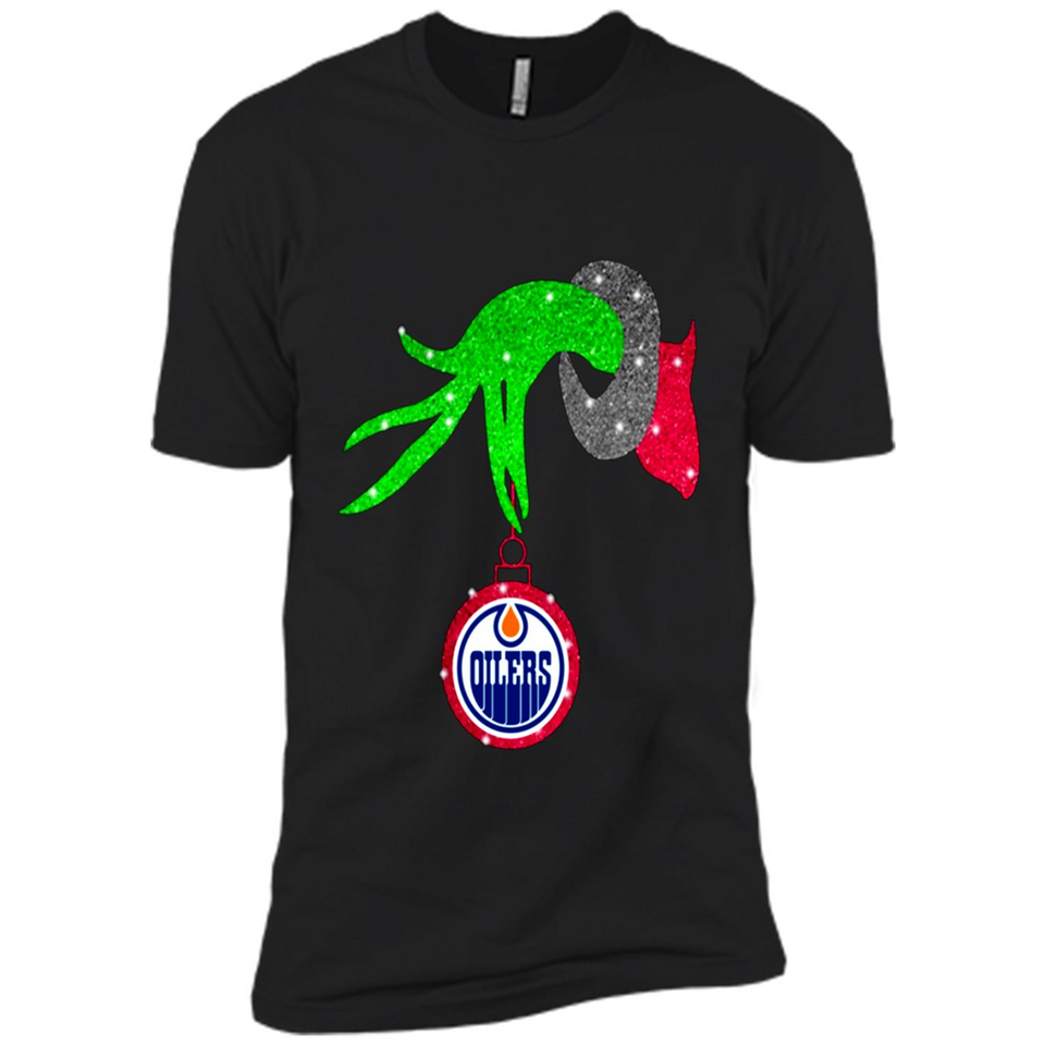 GRINCH HAND HOLDING EDMONTON OILERS GLITTER CHRISTMAS PINGPONG