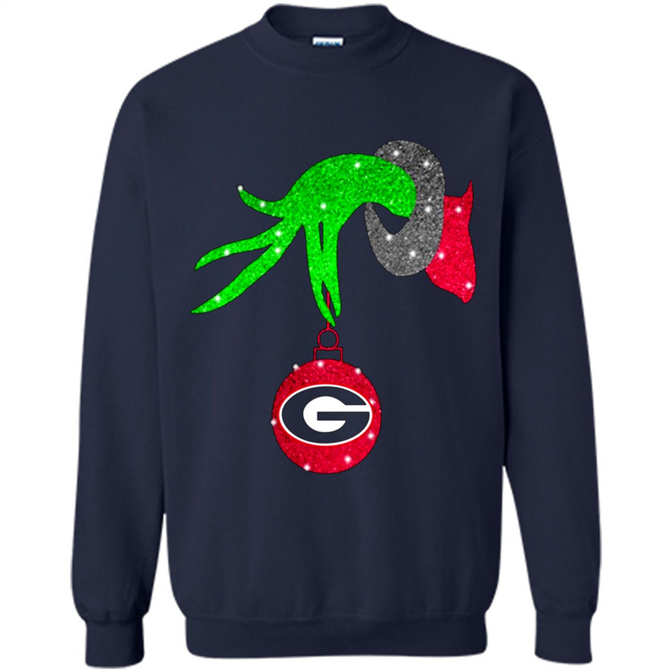 GRINCH HAND HOLDING GEORGIA BULLDOGS GLITTER CHRISTMAS PINGPONG