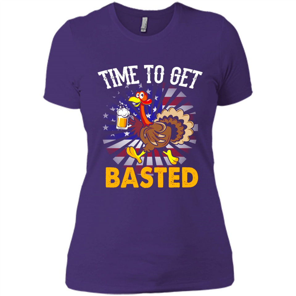 Time To Get Basted Funny Turkey Beer Thanksgiving - Ladies' Boyfriend T-Shirt