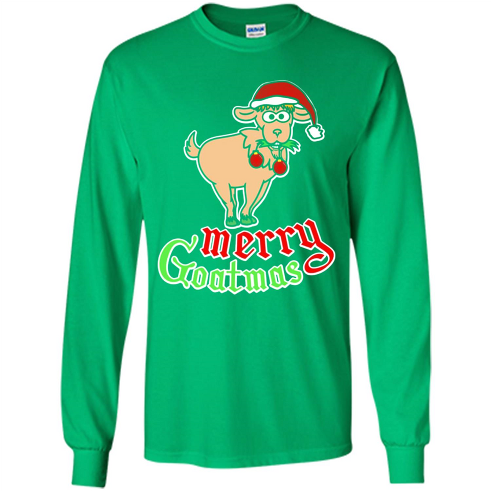 Christmas Merry Goatmas Goat Shirt Santa Hat - Long Sleeve T-Shirt
