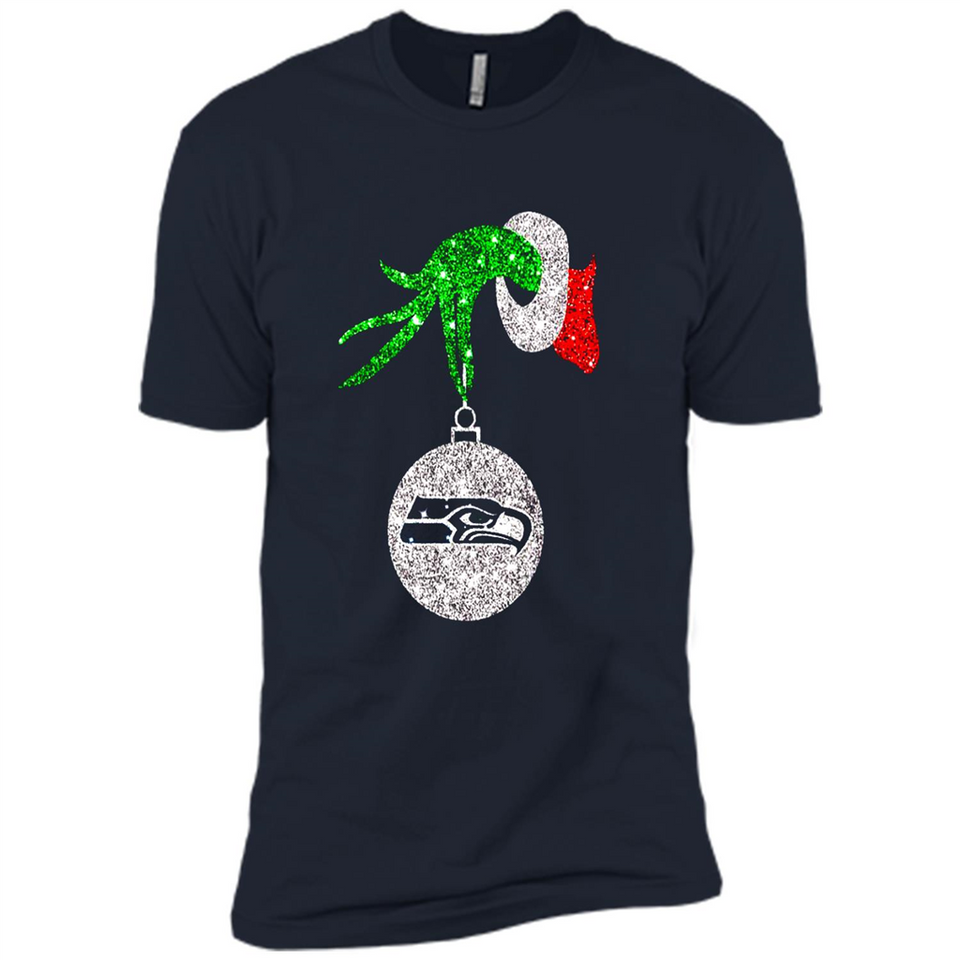 Funny Seattle Seahawks Glitter Grinch Monogram Ornament Christmas Gift - Premium Short Sleeve T-Shirt
