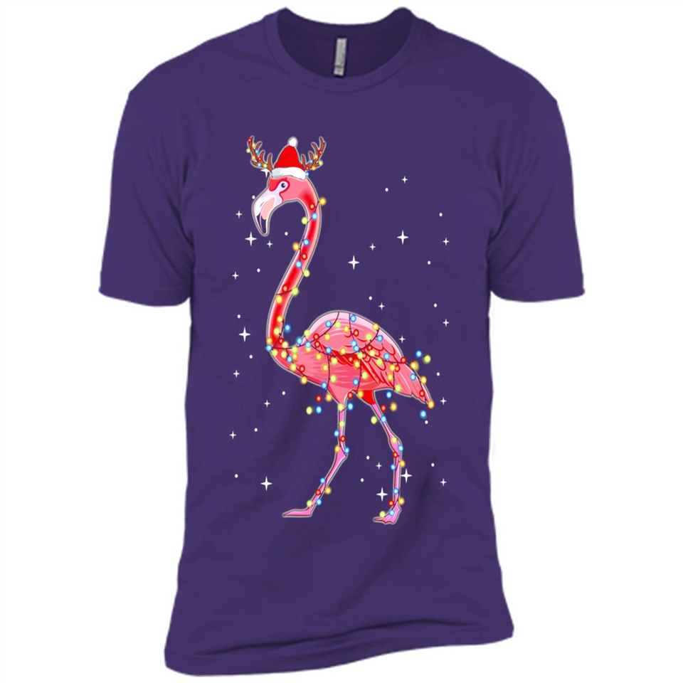 Christmas Lights Flamingo Wearing Santa Hat Funny Xmas - Premium Short Sleeve T-Shirt