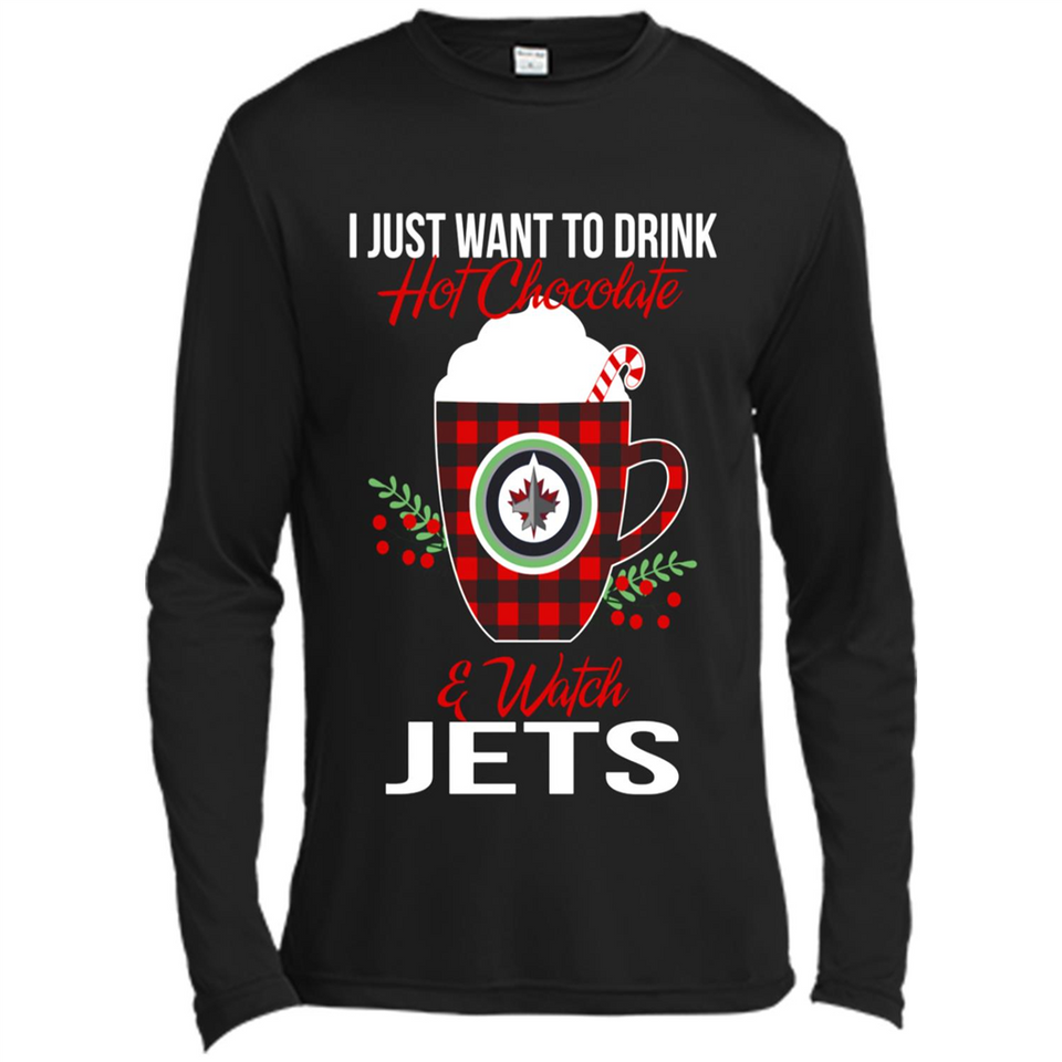 I Just Want To Drink Hot Chocolate & Watch Winnipeg Jets Ugly Christmas Sweater PINGPONG