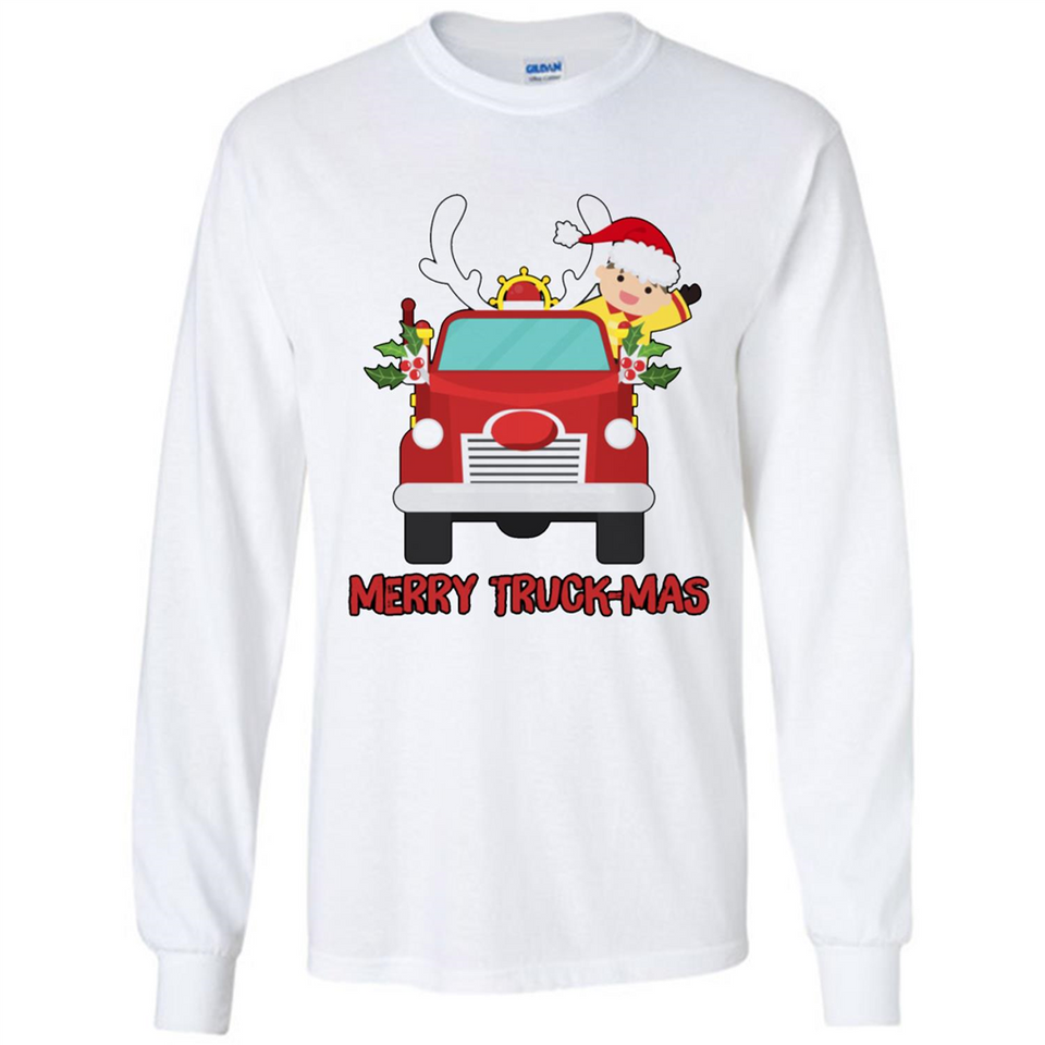 Merry Truck-Mas Christmas Fire Truck Cute Reindeer Sporty - Long Sleeve T-Shirt