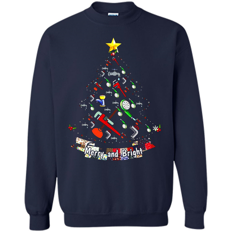 Merry And Bright Plumber Christmas Tree Shirt PINGPONG - Sweatshirt