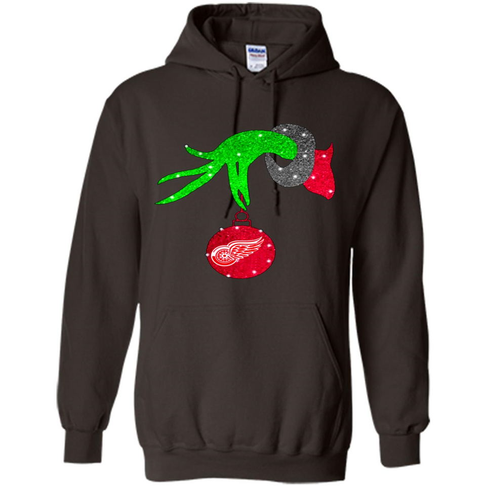 GRINCH HAND HOLDING DETROIT RED WINGS GLITTER CHRISTMAS PINGPONG