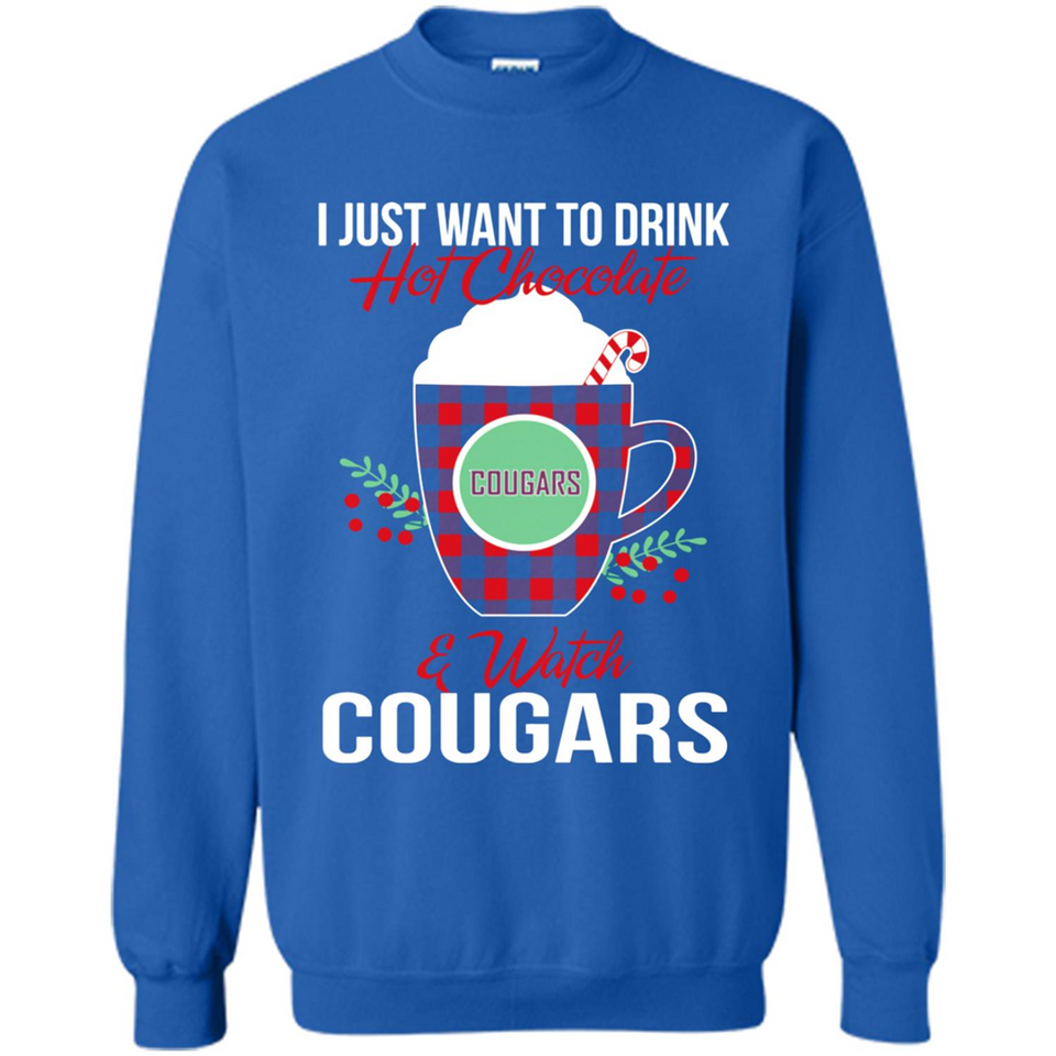 I Just Want To Drink Hot Chocolate & Watch Washington State Cougars Ugly Christmas Sweater PINGPONG