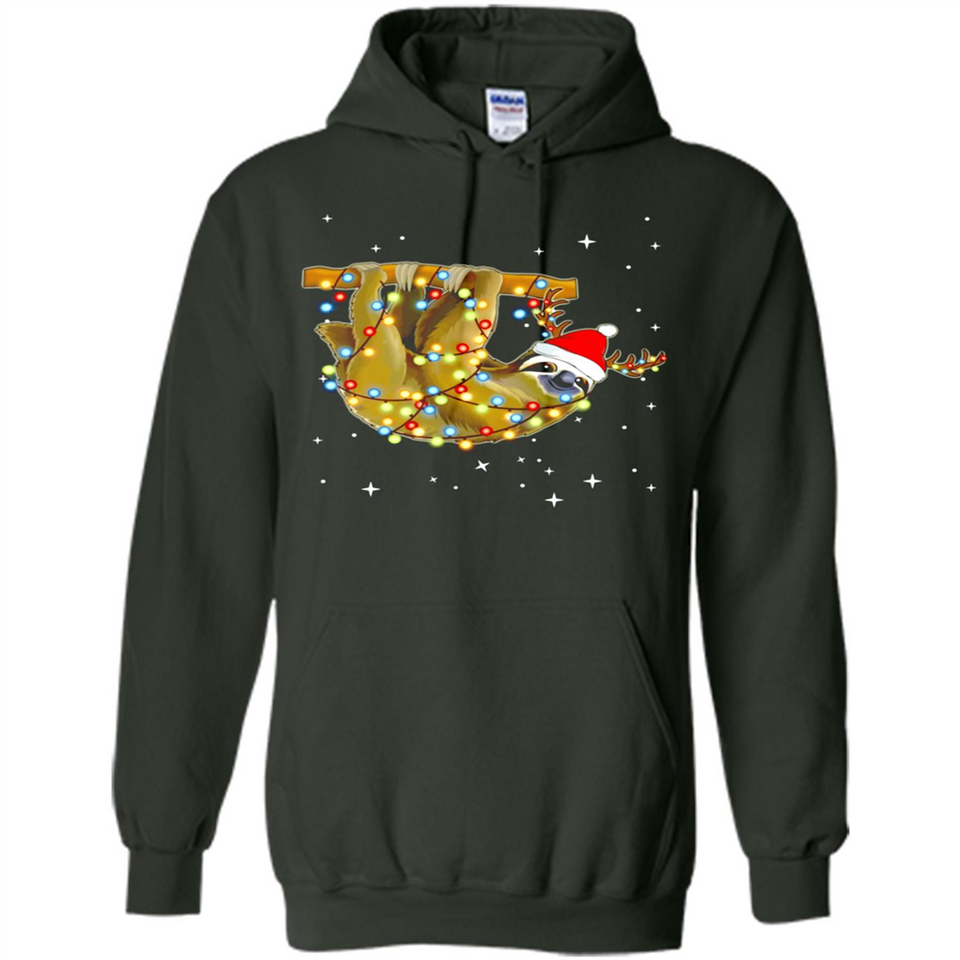 Christmas Lights Sloth Wearing Santa Hat Funny Xmas - Hoodie
