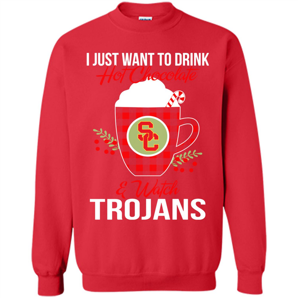 I Just Want To Drink Hot Chocolate & Watch USC Trojans Ugly Christmas Sweater PINGPONG