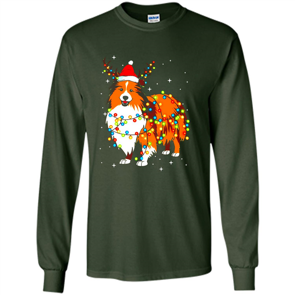 Christmas Lights Shetland Sheepdog Wearing Santa Hat Funny Xmas Mug - Long Sleeve T-Shirt